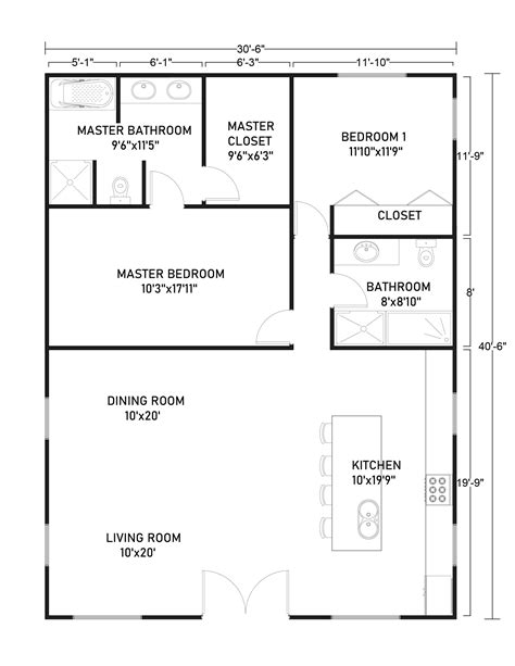 30x40 metal house plans|30x40 1 bedroom floor plan.